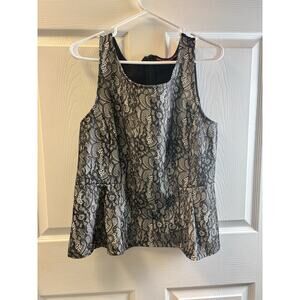 Elle Black Lace And Cream Sleeveless Blouse XL